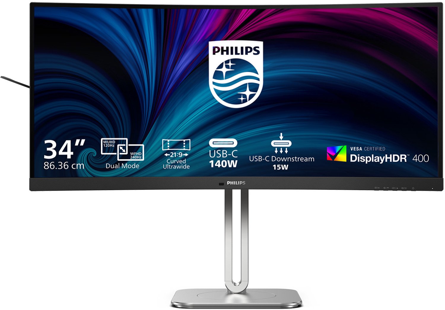Philips 34B2U5900C - 34 inch Ultrawide 5K2K Business Monitor - USB-C 140W - RJ45 - Dual Mode - 120Hz tot 240hz - 5 jaar garantie