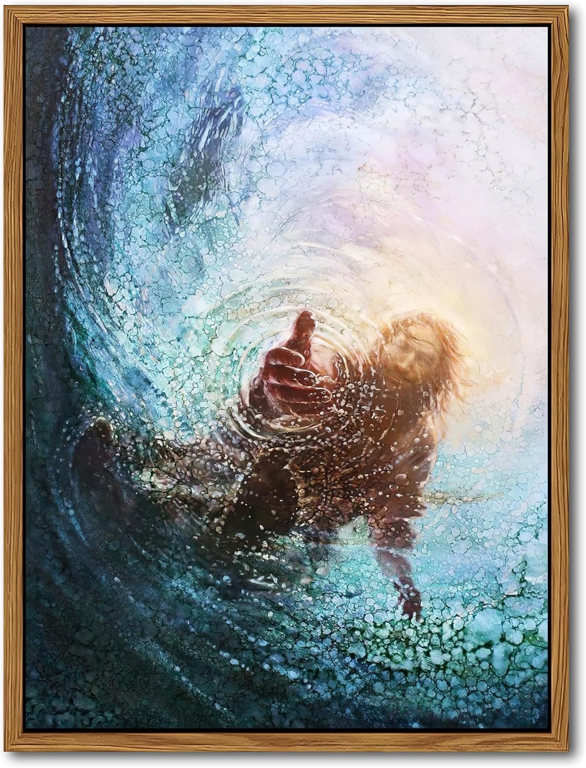 Christelijke wanddecoratie, Jezus, hand van God, zwevende lijst, canvas, schilderijen, posters, prints, Bijbel, verlossing, voor kerk, studeerkamer, gebedsruimte, woondecoratie, 61 x 91 cm