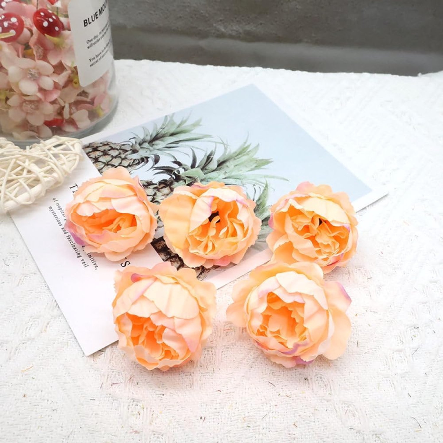 10 Stks Kunstmatige Bloemhoofden Bruiloft Woondecoratie Accessoires Kleine Pioen Bloemhoofden Esthetische Faux Bloemen Decor Ambachten, Oranje