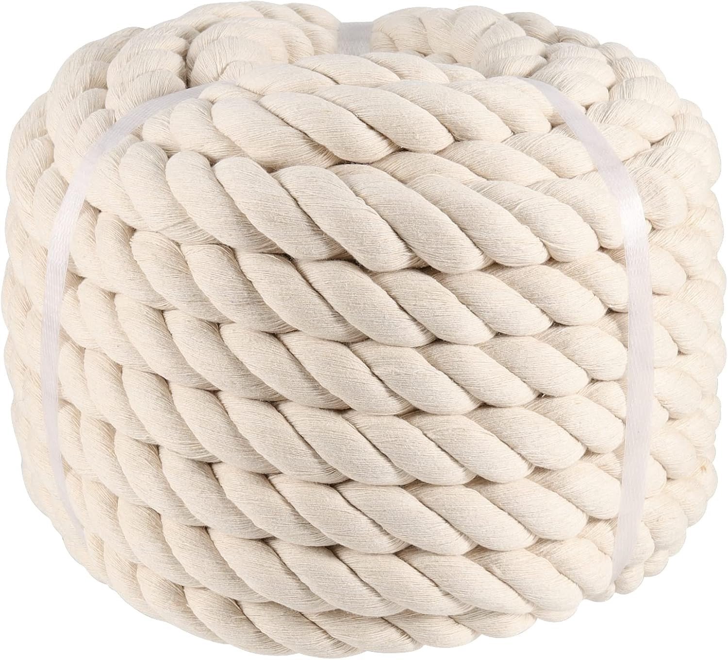 1 Inch x 50 Feet Katoenen Gedraaid Touw, Natuurlijke Katoen, 3 Strengen voor Macramé, DIY Projecten en Decoratie