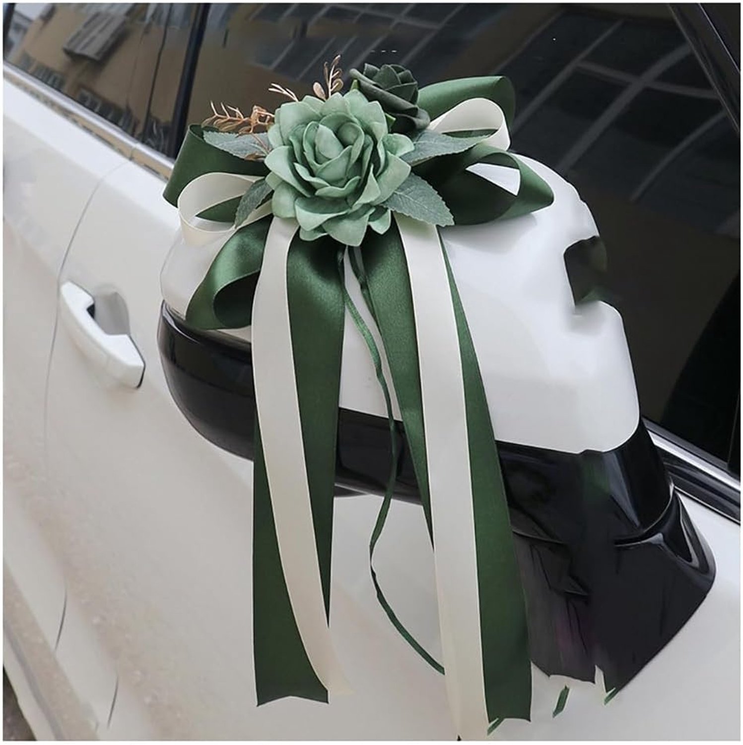 Autolinten voor bruiloft, spiegeldecoratie, antennelinten, simulatiebloem, decoratie voor bruiloftsauto, handgemaakte linten, stoellintjes, bruiloftslinten voor bruiloftsdecoratie #Groen 4