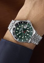 Timex Deepwater Meridian Automatic Gmt Mechanisch Automatisch Horloge Zilverkleurig En Groen Kast Gemaakt Van 100% Roestvrij Staal En Een Armband Van 100% Roestvrij Staal 42 TW2Y63900AJ, TW2Y64000AJ, TW2Y64100AJ