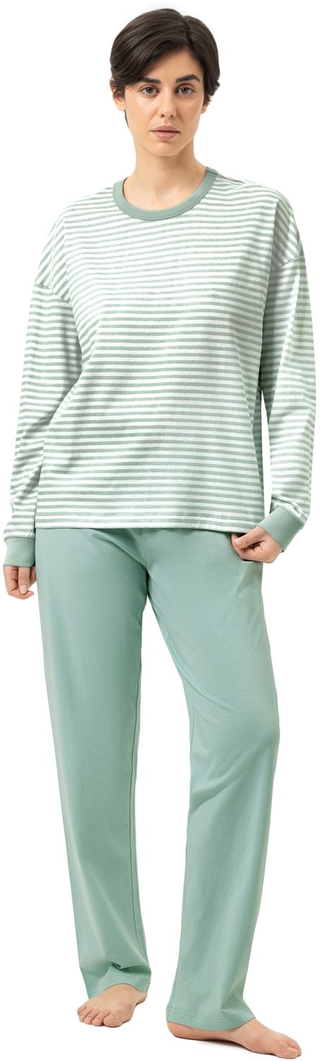 Mey Pyjama Lang Serie Willow Stripes Seasalt Green
