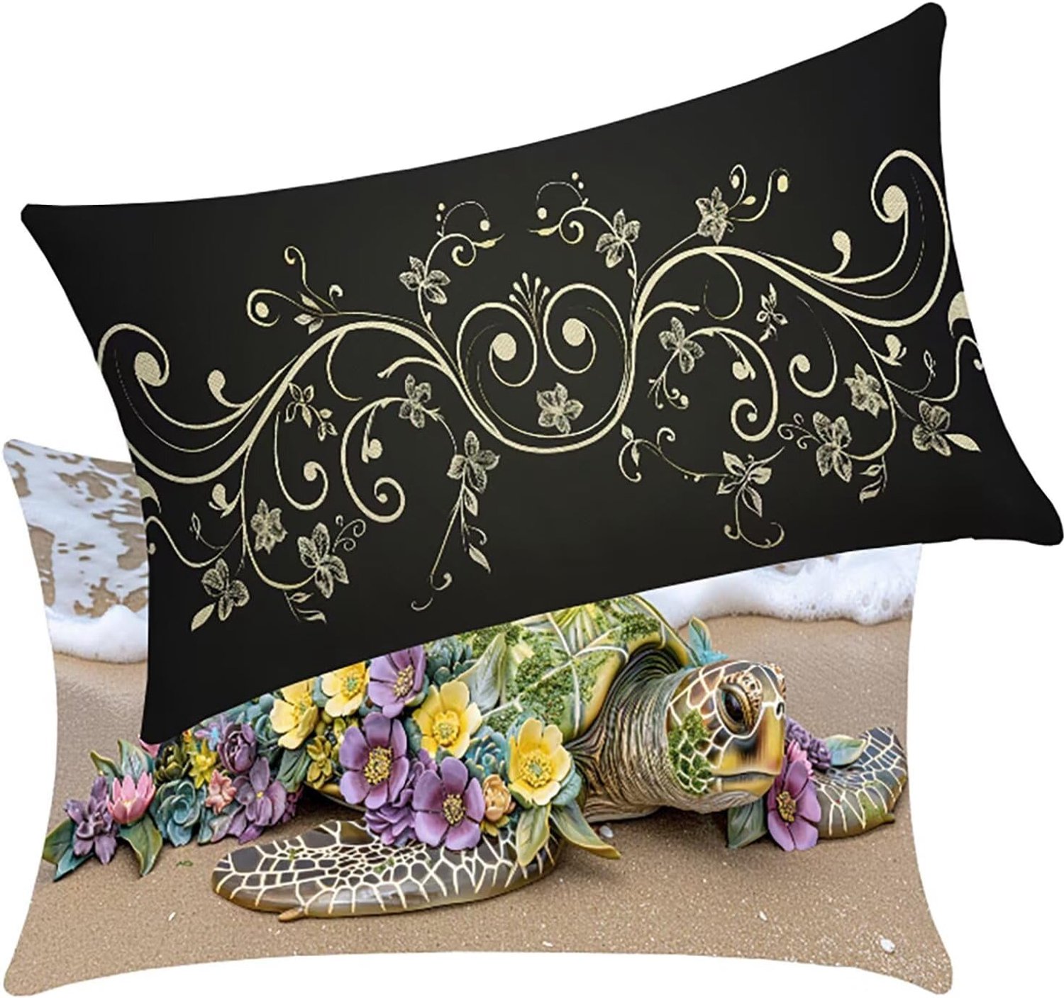 Buitenkussen, waterdicht, zeeschildpadden, 2 stuks, bankkussen, eenvoudig, 50 x 70 cm, linnen, dubbele naden, versterkt, zetelkussen voor boerderij, decoratief, woonkamer, tuin, cadeau BY5 5-6