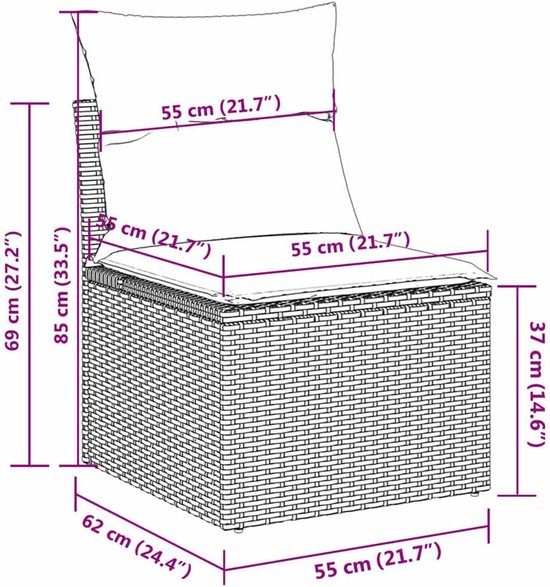 Poly rattan weerbestendig loungeset met opbergtas bruin 15.6 — afbeelding 5