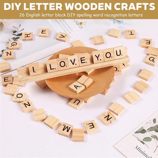400 stuks houten letters, klein om te knutselen, letters hout alfabet A tot Z, puzzel om te spelen, letters, tegels met cijferwaarden voor kinderopvoeding, doe-het-zelf kunsthandwerk — afbeelding 5