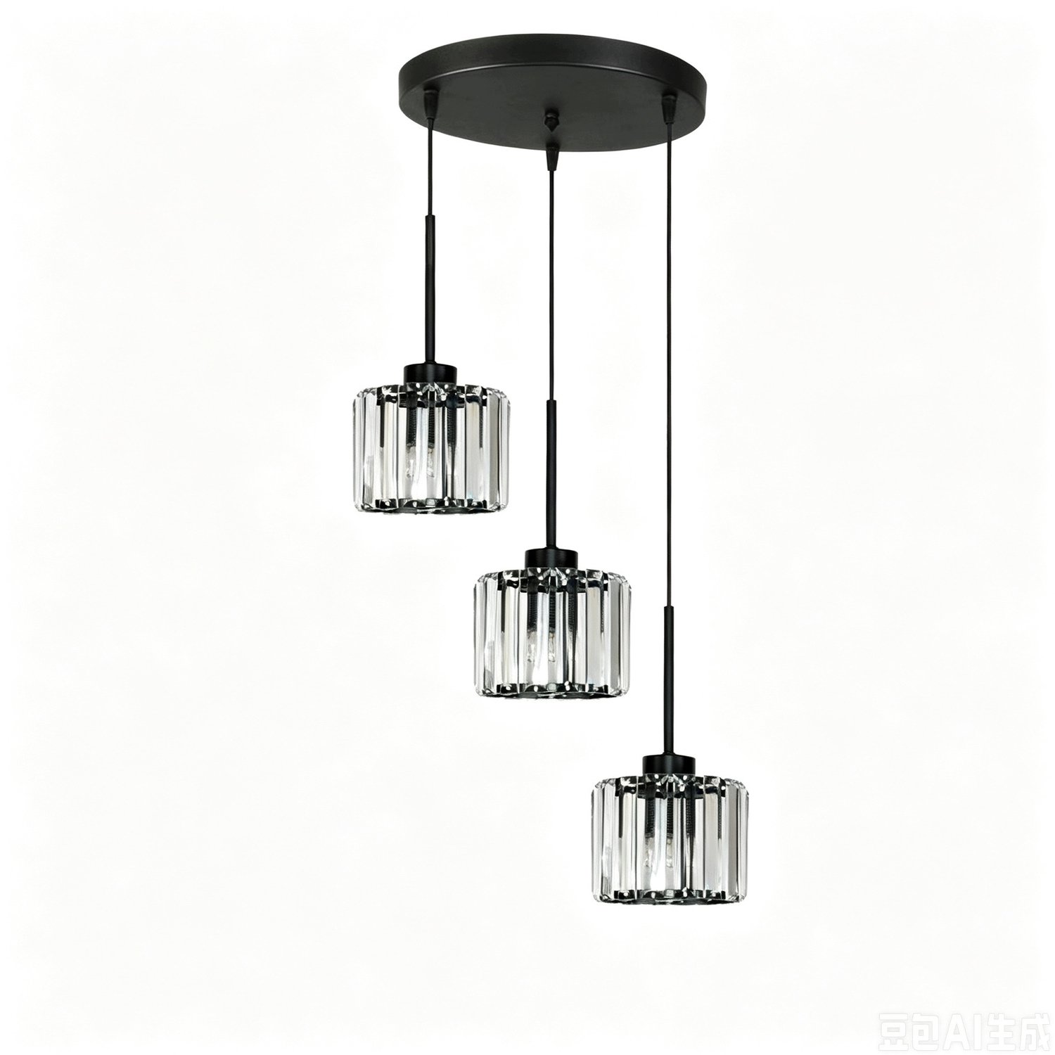 Zwarte Kristallen Hanglamp 60cm - 3xE27 - Stijlvolle Plafondlamp