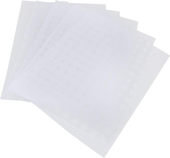 5 Stuks Plastic Gaas Canvas Vel 7 Stuks 33,5x26cm, Wit Plastic Canvas Ooggaas met 4 Breinaalden, Stevig Materiaal Geschikt voor Aquariumroosters, Het Maken van Bladwijzers, Onderzetters, — afbeelding 2