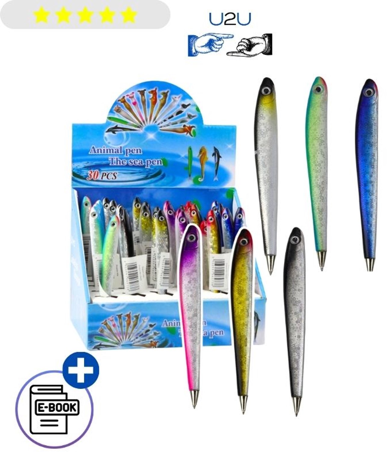 Visvormige Balpen met Blauwe Inkt – Originele Vissen Pen met Metallic Glans, Lichtgewicht Schrijfpen voor School, Kantoor & Thuis, Speelse Balpen voor Kinderen & Volwassenen, Leuk Cadeau, Kleur Willekeurig – Met Ebook