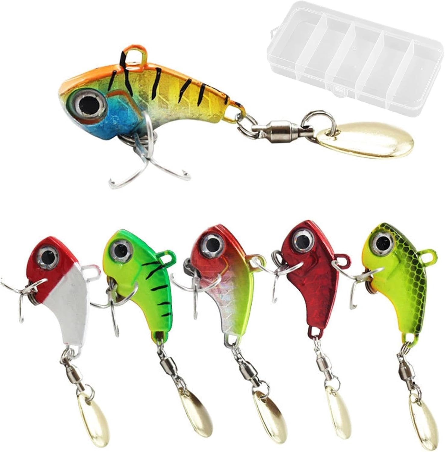 6-delige Vissersaas Set met Opbergdoos, Lepels, Drievoudige Haken en Spinner Bait voor Snoek, Forel en Baars