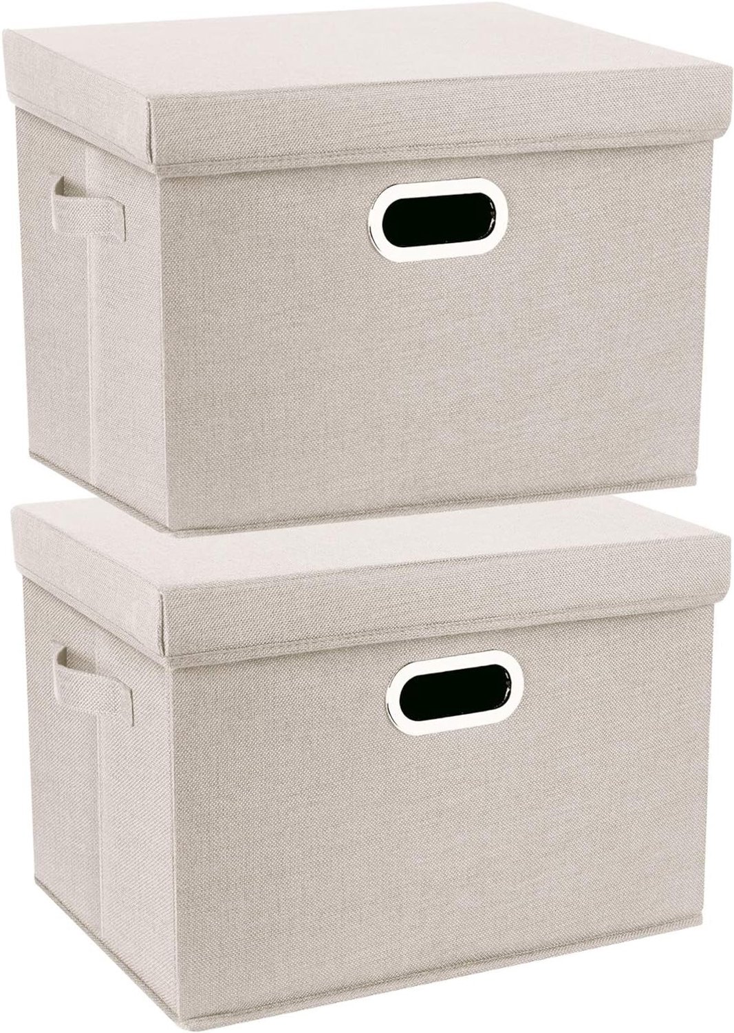 Grote Opbergdozen met Deksel, Vouwbaar en Wasbaar, Set van 2, 44x30x29cm, Beige, Ideaal voor Organisatie en Opslag