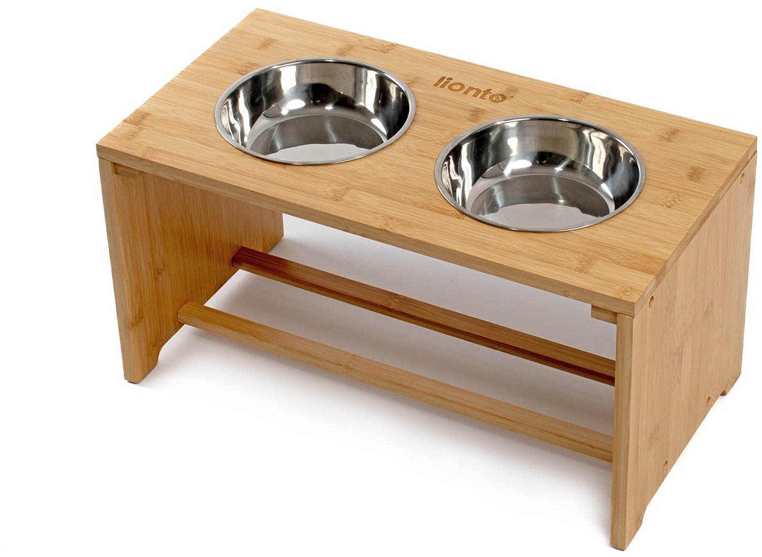 verhoogde hondenbak 50x26x26 cm - bamboe - 2 roestvrijstalen bakken - antislip voor optimaal comfort - ShopVlot