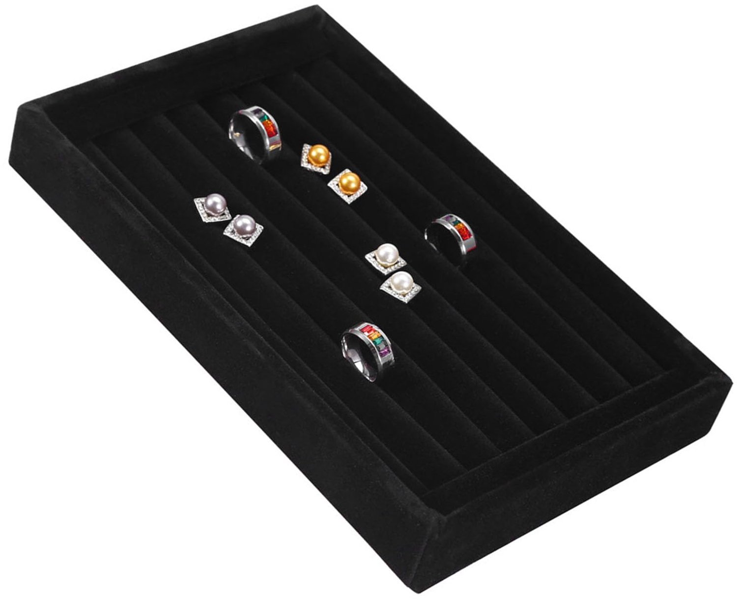 SnelShoppen - 4 Kleuren Ring Display Lade Slot, Mode Sieraden Organizer Houder Doos Showcase Flanel Ring Showcase voor Ringen Oorbellen (Zwart)