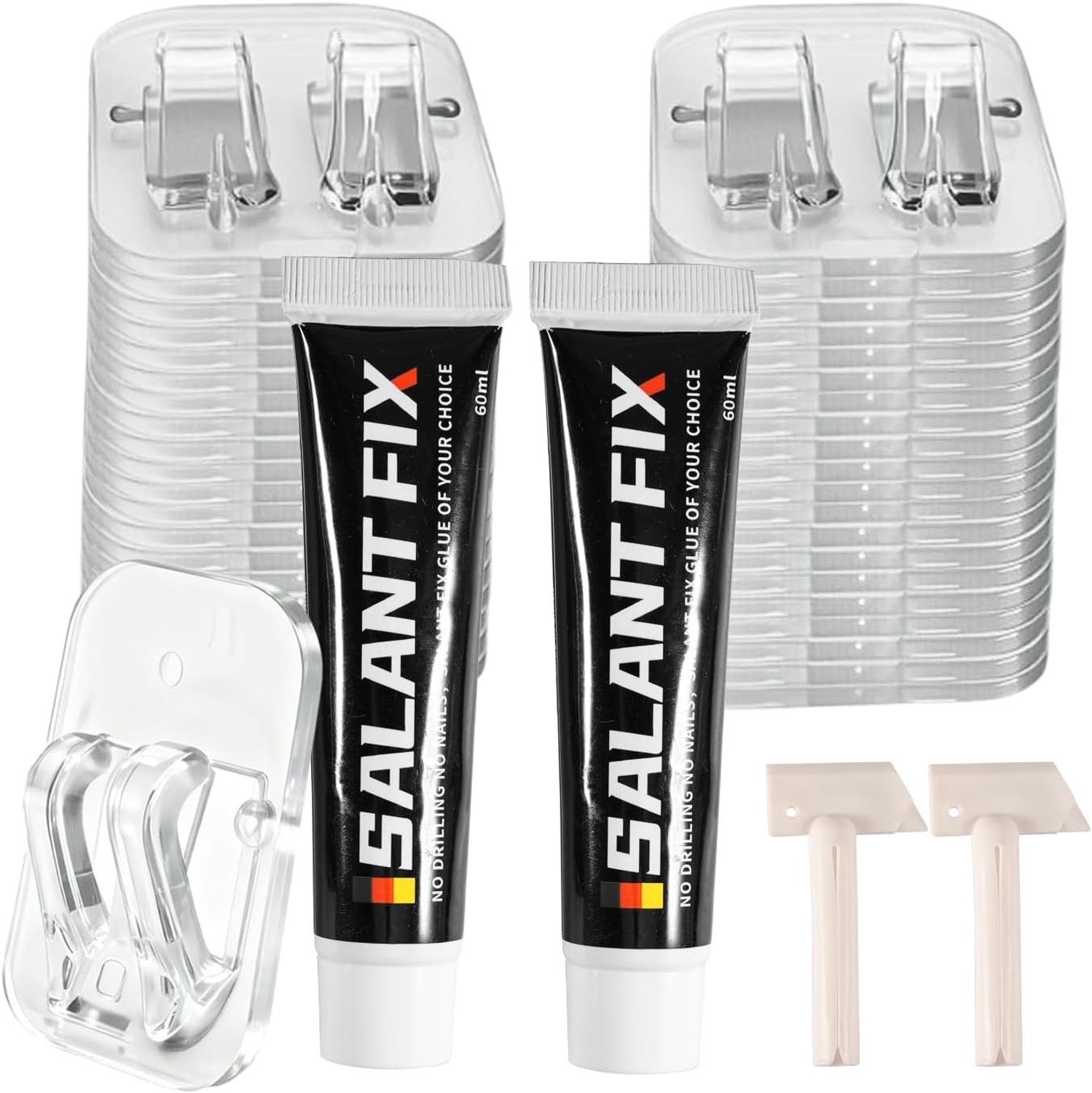50 Transparante Plakhaakjes en 120 ml Silicone Lijm met Dispenser voor Kattennetten, Ideaal voor Balkon, Raam- en Plafondbeveiliging zonder Boren
