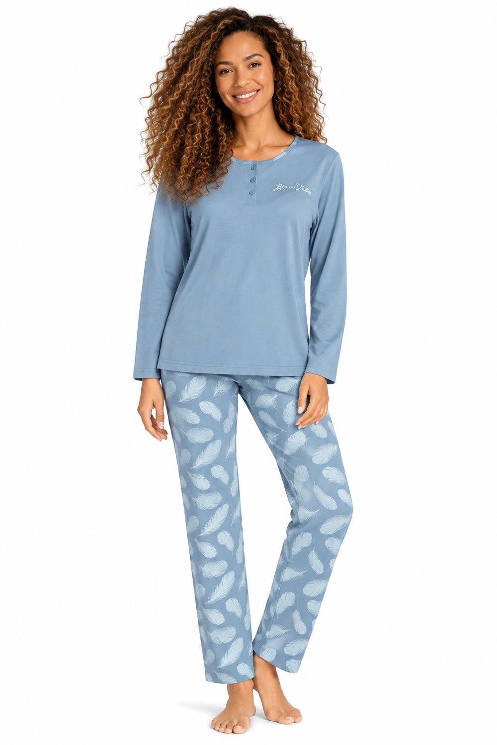 Comtessa Dames Pyjama – 100% Katoen – Lichtblauw - Maat 50