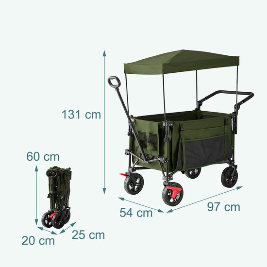 Bolderkar - groen - 54x131x97 cm - met trekstang - 4 wielen van Merkloos — afbeelding 5