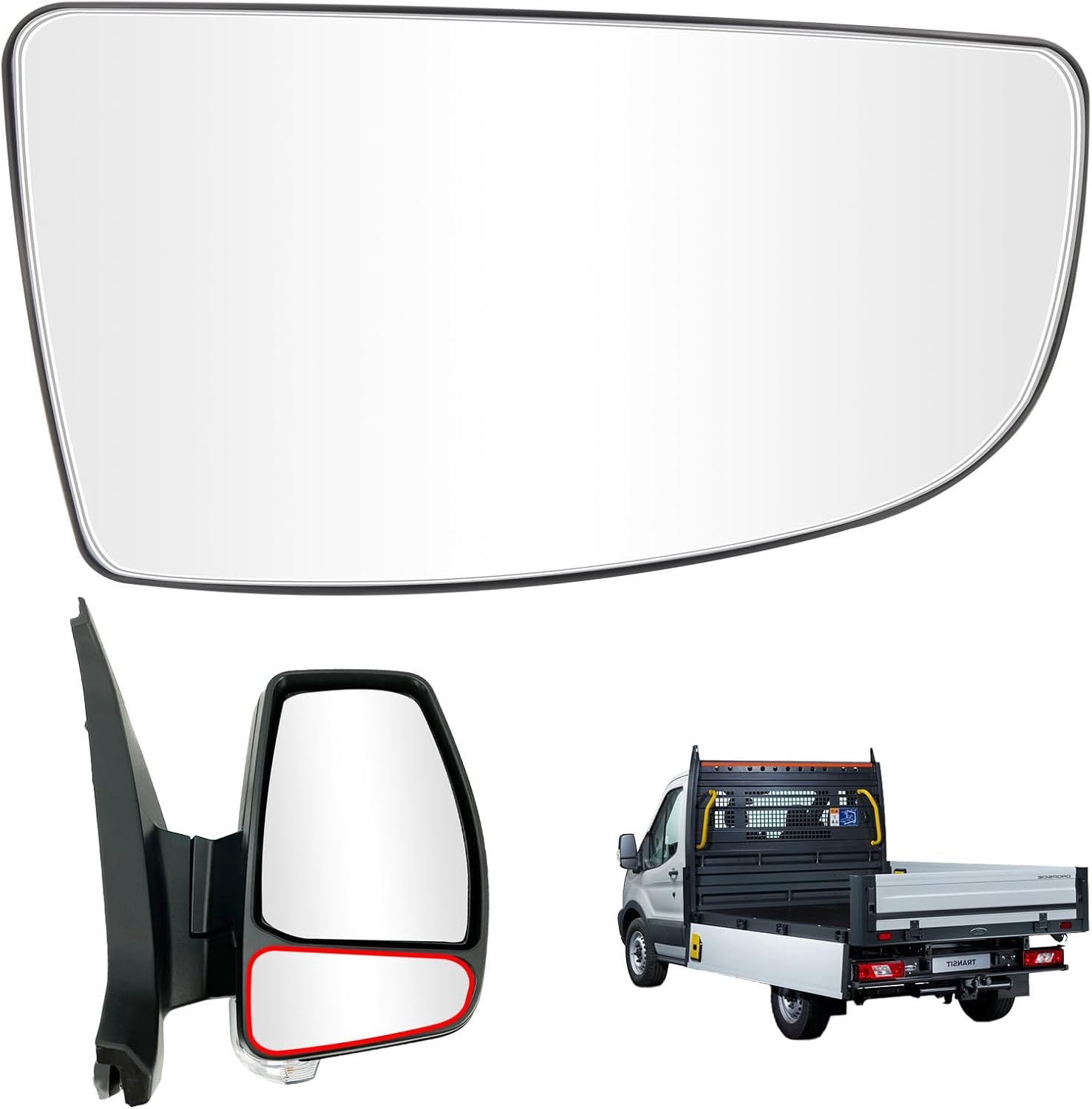Onderste rechter spiegelglas voor Ford Transit MK8 (2014 en later) BK31-17A700-AA, 1855102, 1823997, vervangend spiegelglas met achterplaat, direct passende vervanging