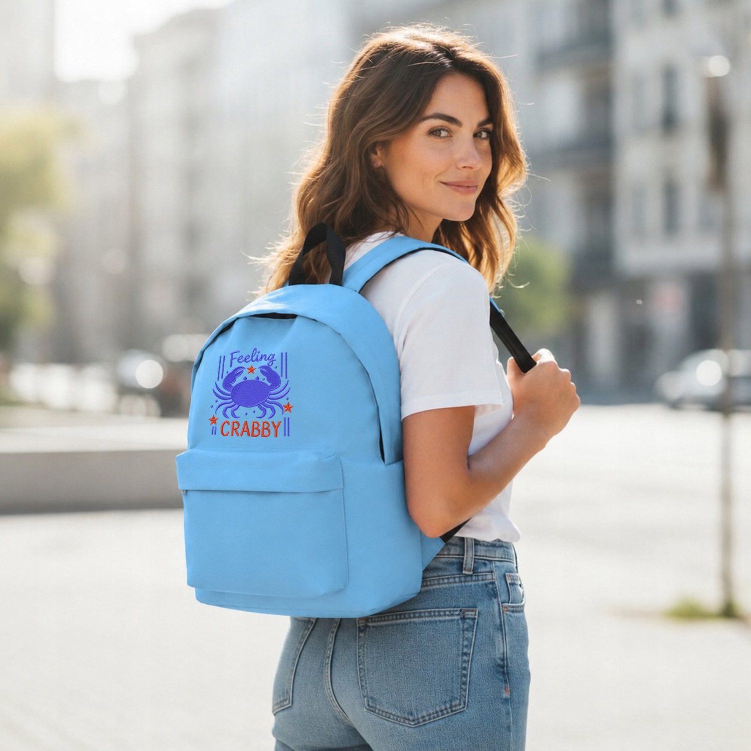 Blauwe Grote Reistas 20L met Geborduurde Krab - Perfect voor Vakantie & Vliegtuig