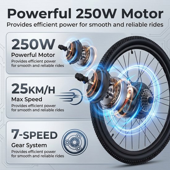 HillMiles MileTrail 1 Elektrische mountainbike voor volwassenen, 250W motor, snelheidssensor, 36V 13Ah accu, 26 inch wielen, voorvorkvering, maximale ondersteuningssnelheid 25 km/h, schijfremmen, Blauw — afbeelding 2