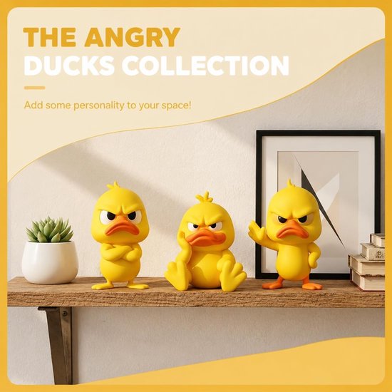 4 stuks 3D-geprinte boze eend, bureau decoratie, 3D-geprinte eend, voor huis, kantoor, boekenkast, auto, dashboard, grappig cadeau — afbeelding 5