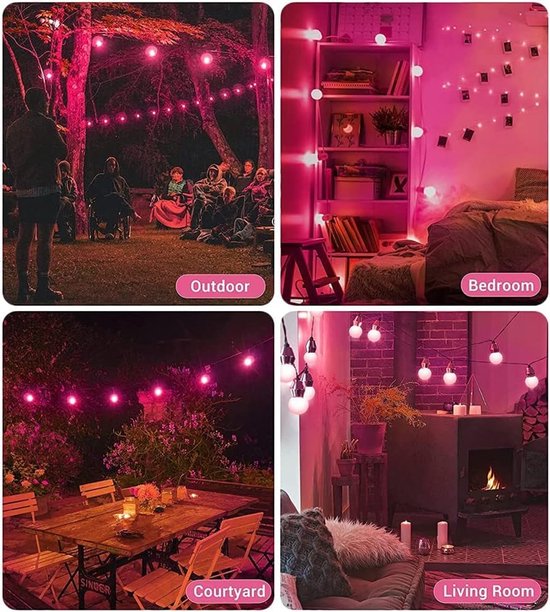 20 stuks E27 gekleurde ledlampen peervorm kleurrijke druppellamp gloeilampen biertuin lichtketting feestverlichting roze — afbeelding 5