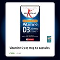 Doosje met "Lucovitaal Vitamine D3 25 mcg (1000IE) 60 CAPSULES" in het Nederlands, met "Gekozen merk van het jaar 2026".