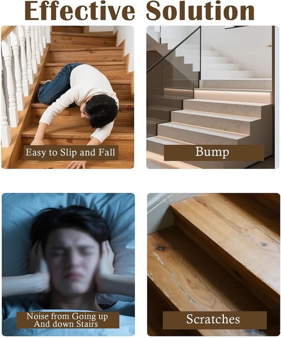 20 stuks Bullnose tapijt traptreden - zacht afpellen en opplakken, visgraatontwerp, 70 cm x 24 cm, antislipbescherming voor trappen, eenvoudige installatie, ideaal voor thuis en op kantoor — afbeelding 5