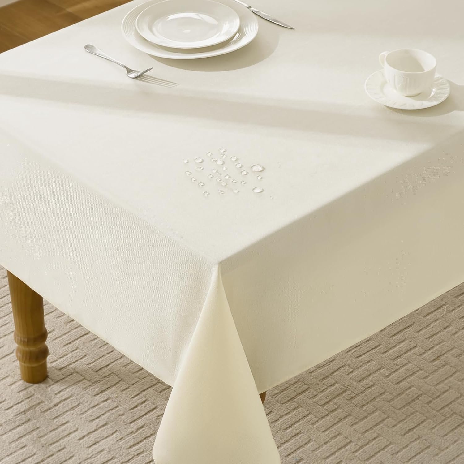 Linnen look tafelkleed 300x150 cm rechthoekig beige, 210 GSM waterafstotend