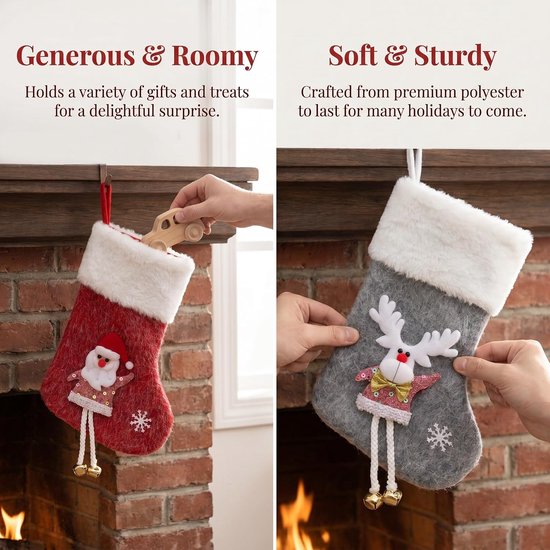 3 Stuks Delige Kerstkousen voor Open Haard met Santa Sneeuwpop Rendier Decoratieve Hangers voor Binnen Geschikt voor Feestelijke Bijeenkomsten Kantoor Gezinsvieringen — afbeelding 2