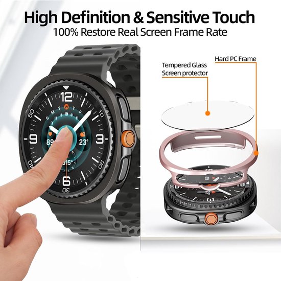 4 + 4 stuks beschermhoes 46 mm voor Samsung Galaxy Watch 8 Classic displaybescherming, krasbestendig PC beschermhoes + HD displaybescherming van gehard glas voor Galaxy Watch 8 46 mm (zwart — afbeelding 2