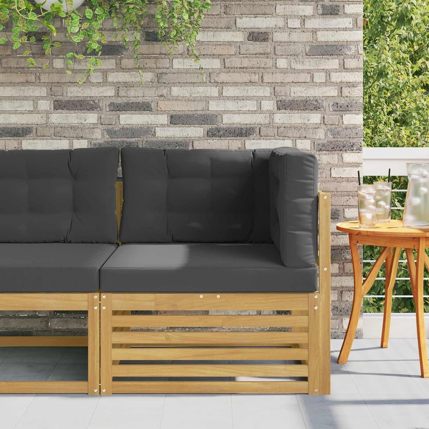 Buiten Hoek Sofa Massief Acaciahout Wit Weerbestendig Tuinmeubel Moderne Lattenbank met Kussen voor Tuin Patio Balkon Buitenruimte