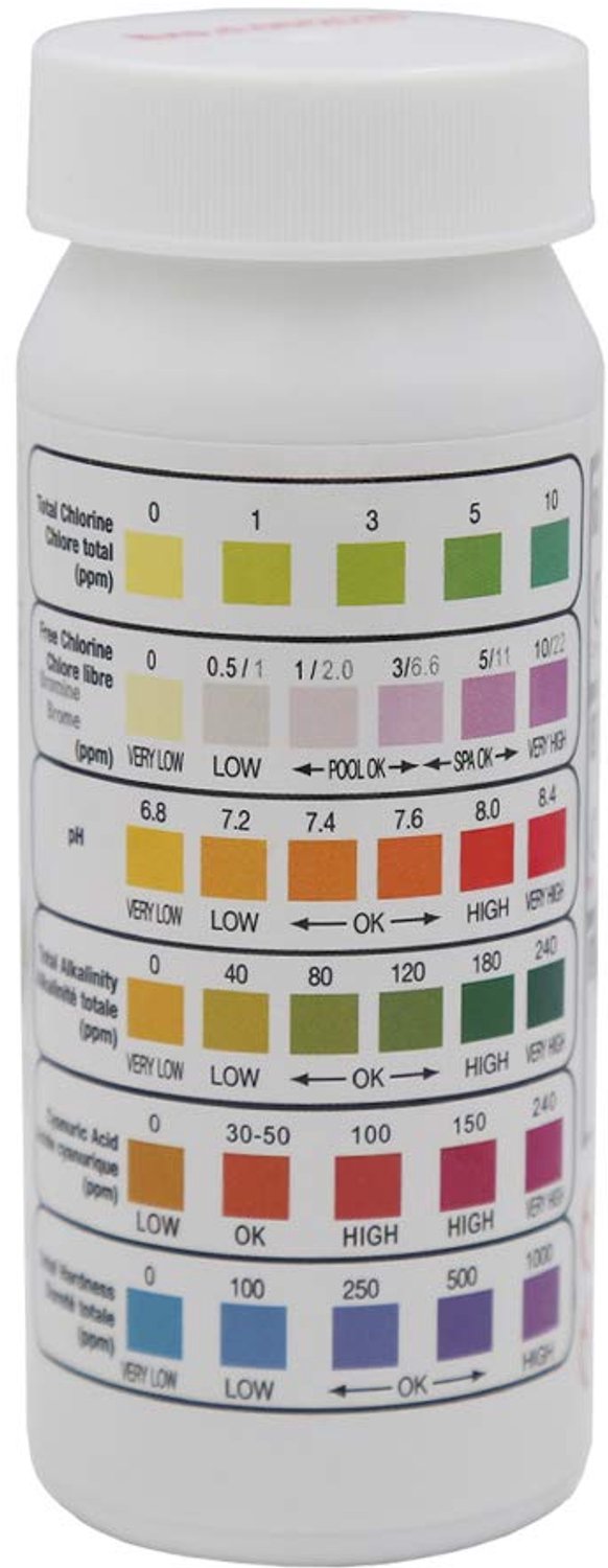 50 stuks 6-in-1 zwembadwaterteststrips voor chloor, pH, alkaliteit, hardheid, zuurgraad, broom, cyanuurzuur - ShopVlot