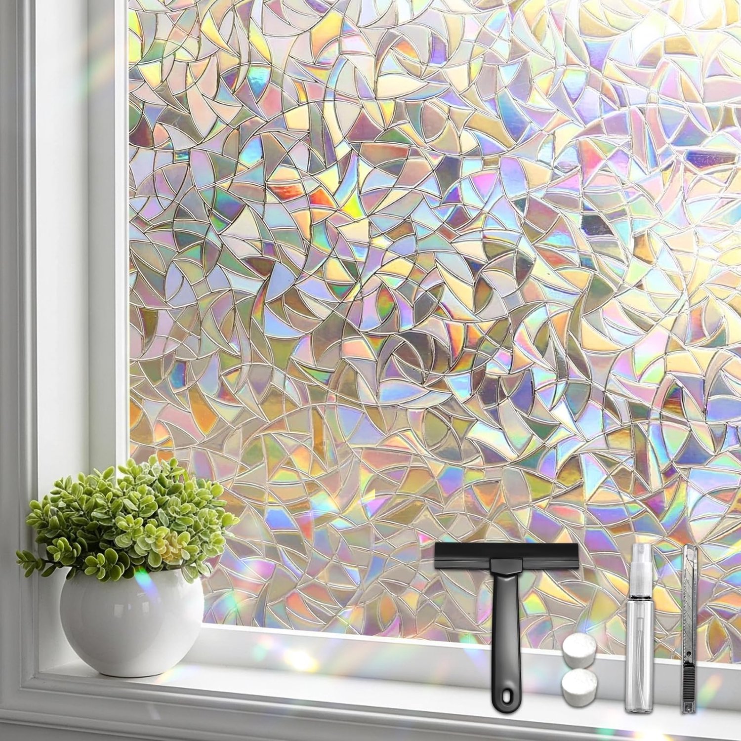 Mgood Glas-in-loodfolie, privacy-raamfolie, regenboog, statische hechting, decoratief, verwijderbaar vinyl, anti-uv - ShopVlot