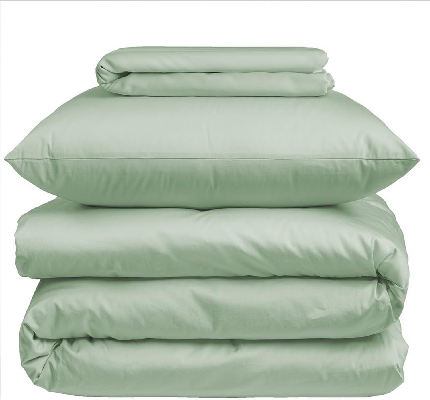 Luxe katoenen satijnen dekbedovertrek 240 x 220 cm + hoeslaken 160 x 200 cm + 2 kussenslopen 60 x 60 cm - set met fijne ritssluiting - kleur celadon groen