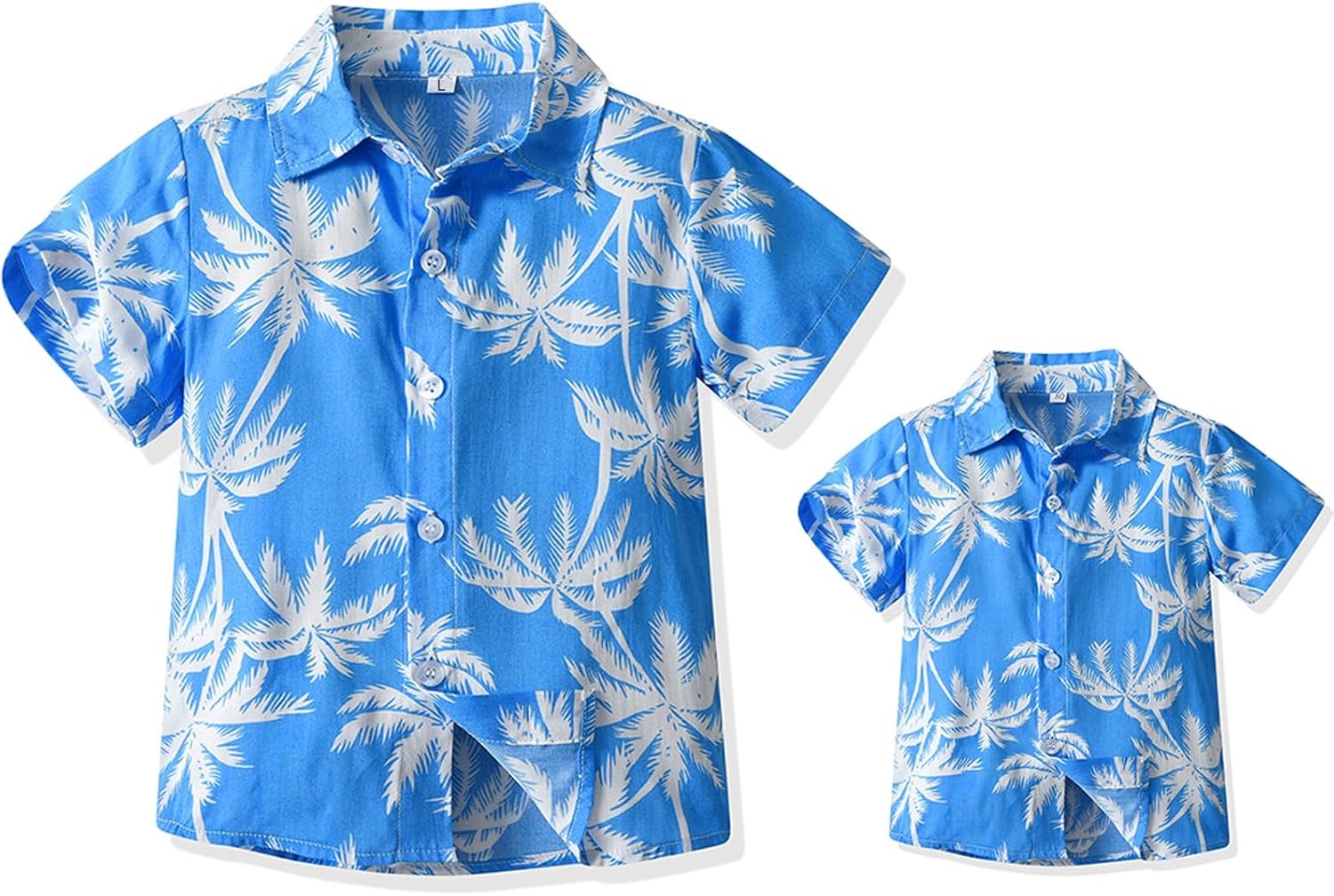 Bijpassend Hawaïaans overhemd voor heren voor heren zomer strand korte mouwen shirts bladeren print vakantie tops
