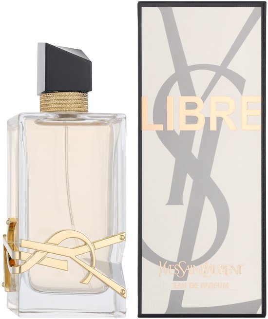 YSL Libre Eau de Parfum flacon naast de bijpassende beige doos met grote YSL logo.