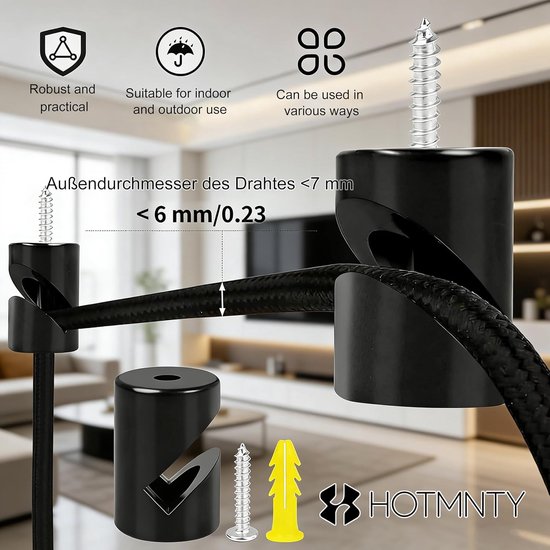3 stuks opbouwkabelhouders, wand- en plafondpins, plafondbevestiging voor lamp textielkabel, tweedelige aapenschommel met schroeven en pluggen, verticale plafondhaak voor eigen doe-het-zelfproject — afbeelding 5