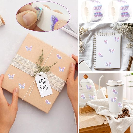 1000 stuks vlinderstickers, 2 rollen vlinders, bloemen, stickerrollen, holografische vlinderstickers, glitter vlinderstickers, zelfklevende decoratieve stickers — afbeelding 4