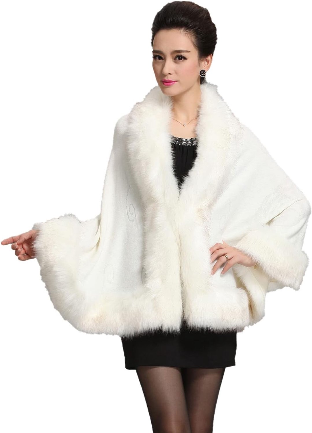 Sjaal van imitatiebont, wikkelt voor vrouwen, bruidsbruidsmeisjes, shrug, stola, cape voor dames, grote poncho voor meisjes, mantel voor avondfeest, bruid, bruiloft, wit, 150 cm