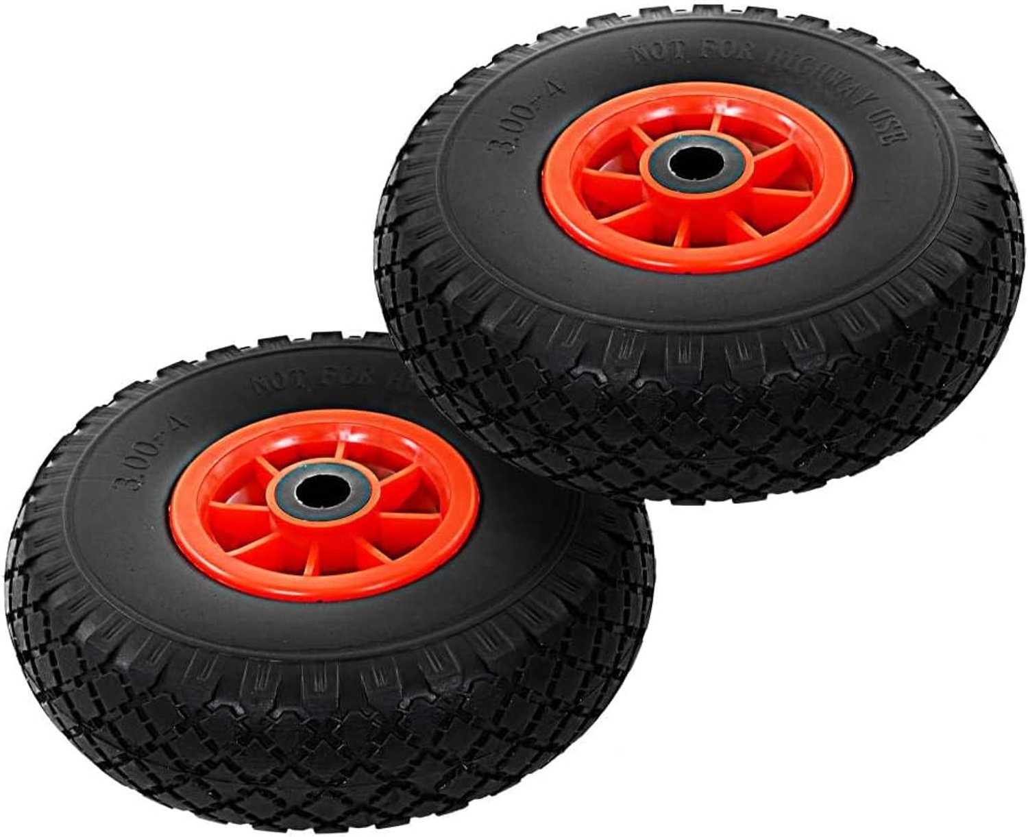 steekwagenwielen, set van 2, 3.00-4, lekvrije banden, 260 x 85 mm, van polyurethaan, massief rubber, 20 mm asgat voor bolderkar, transportwagen
