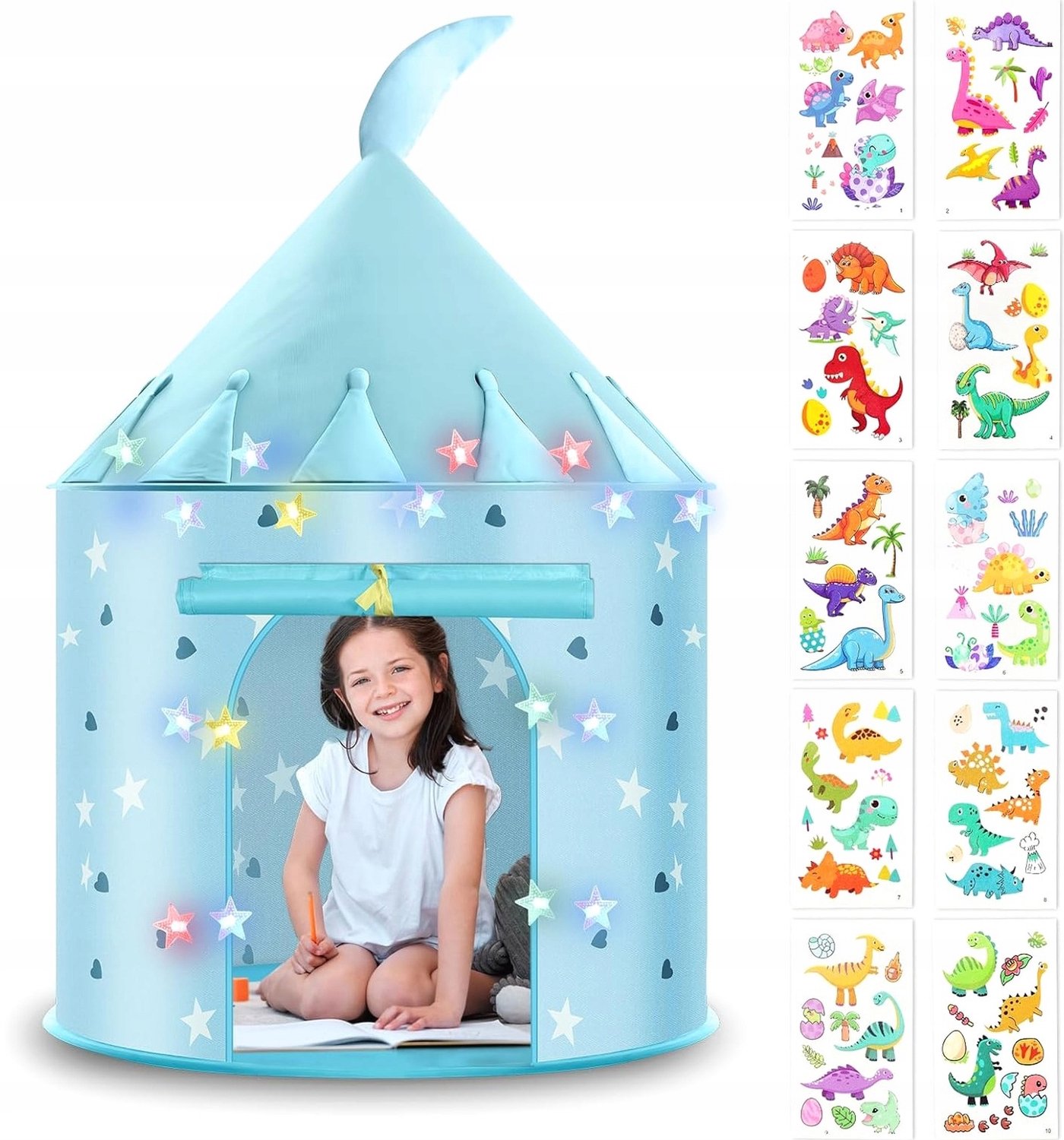 Kinder Prinsessen Tent Blauw met LED - Opvouwbaar Speelhuis