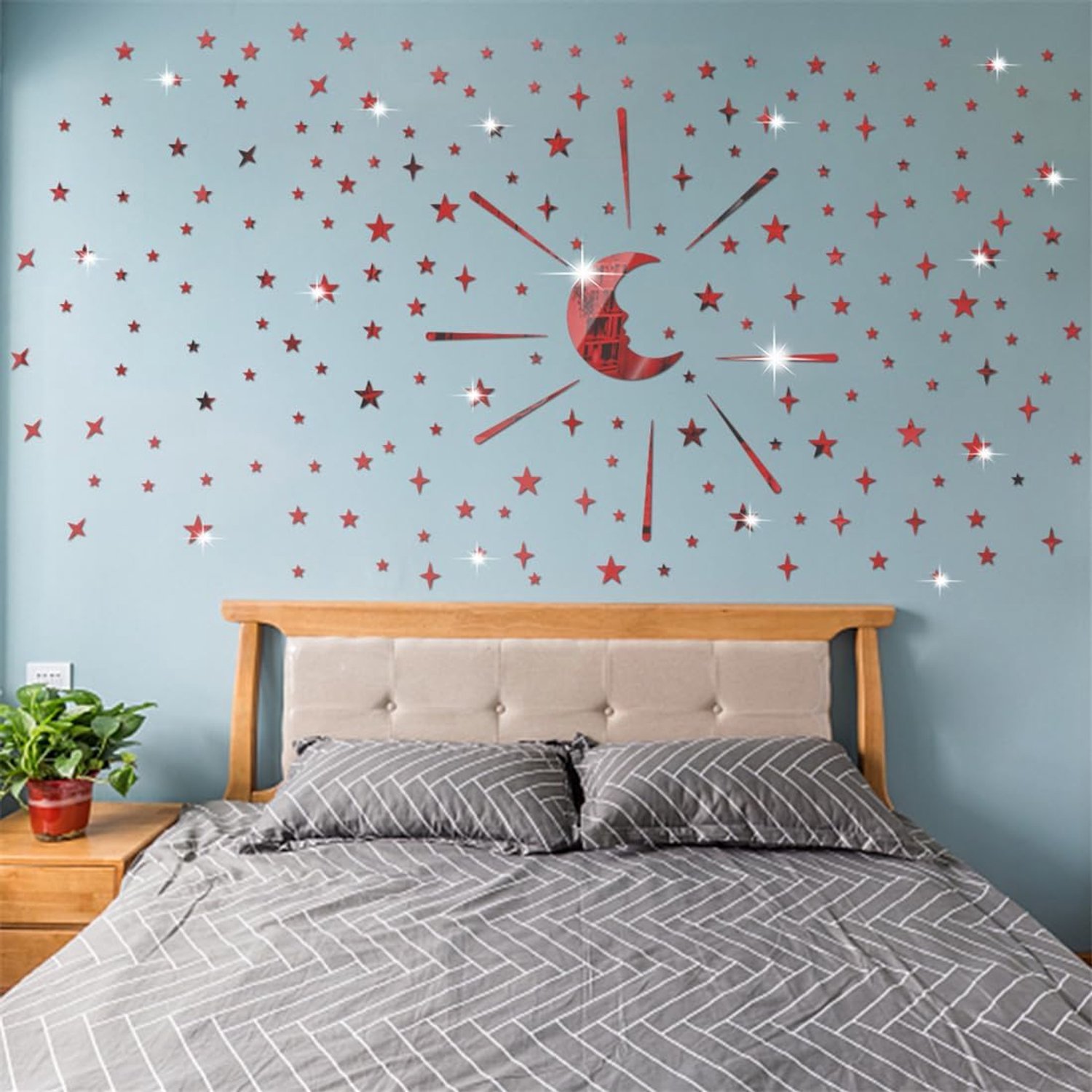 Maan en sterren muursticker vinyl sticker, verwijderbare 3D acryl spiegel muurstickers stickers, maan sterren goede nacht woondecoratie voor kinderen jongen meisjes baby slaapkamer kinderkamer