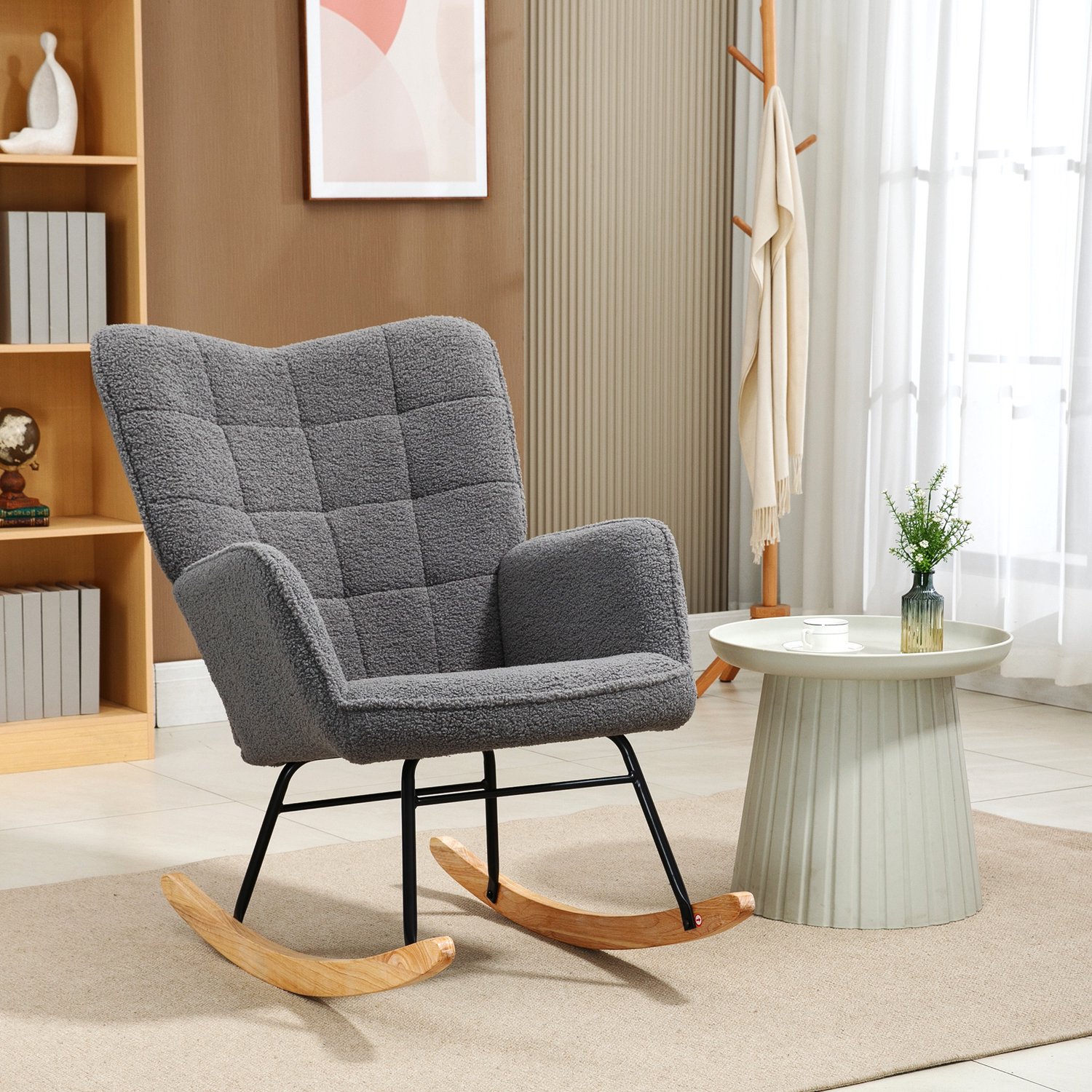 DESMIU Schommelstoel 71 x 98 x 101 cm - Zacht Gevoerd Met Armleuningen - Voor Woonkamer En Slaapkamer - Polyester Donkergrijs