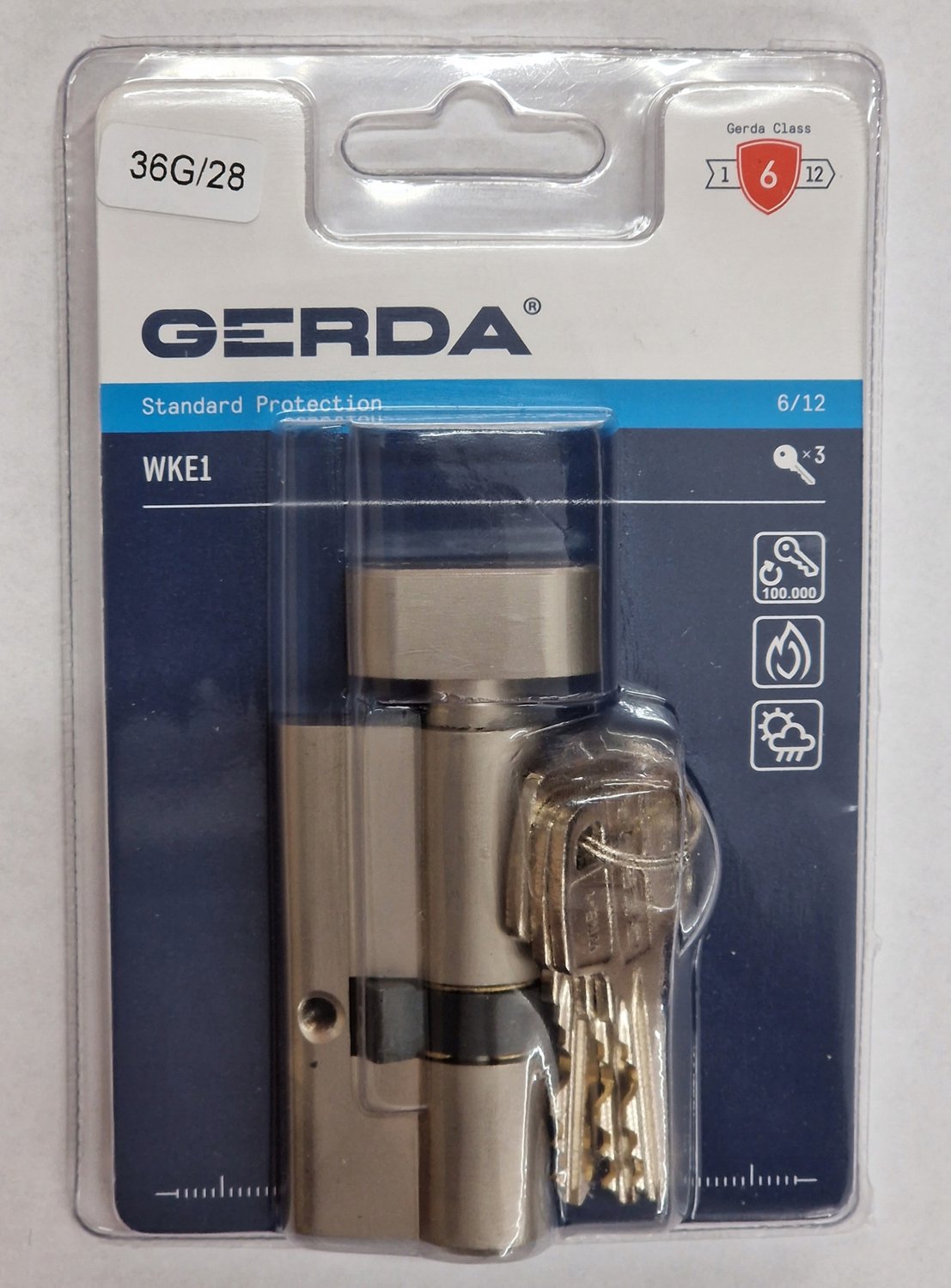 Gerda WKE1 Cilinder met Knop - Nikkel Satin (36G/28)