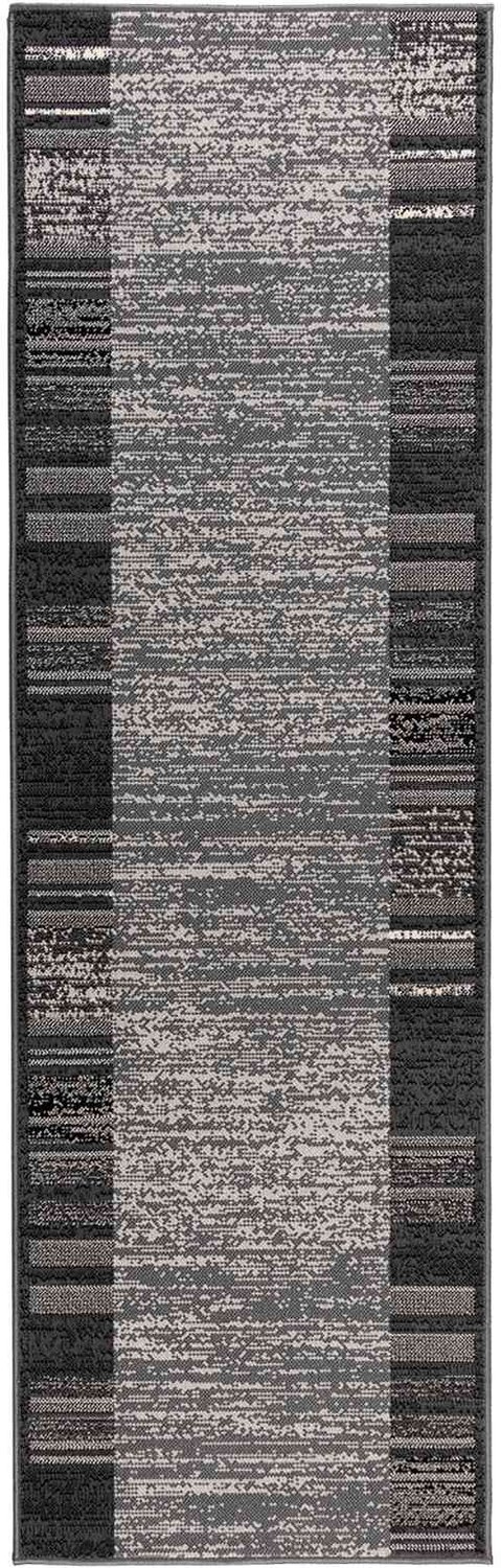 vidaXL Lopers - Tapijt - FLORNES - Geweven - Grijs - Strepen - 67 - x - 200 - cm - PP - 7 - mm