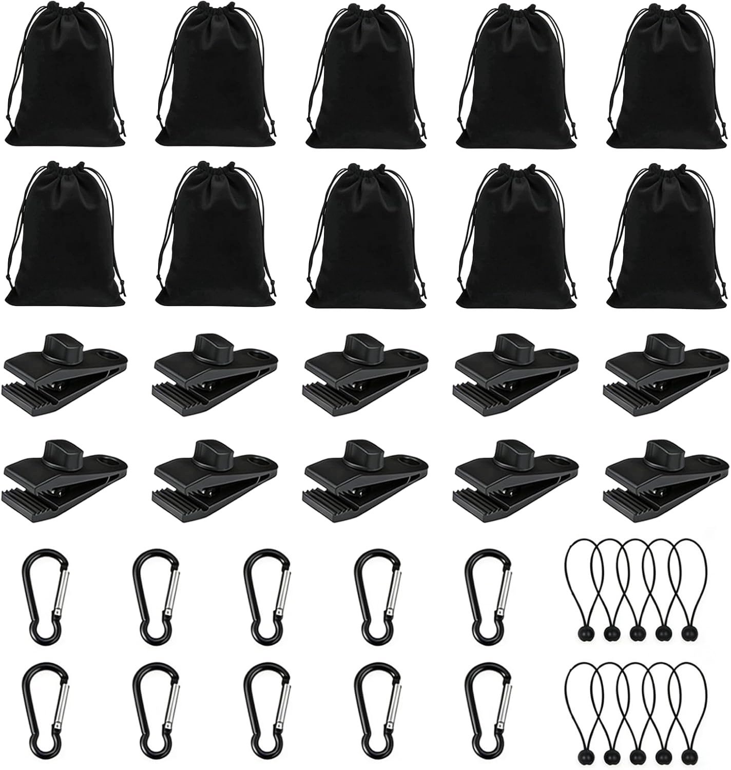 Set van 40 Stuks: Ballasttassen, Karabijnhaken, Clips & Koorden