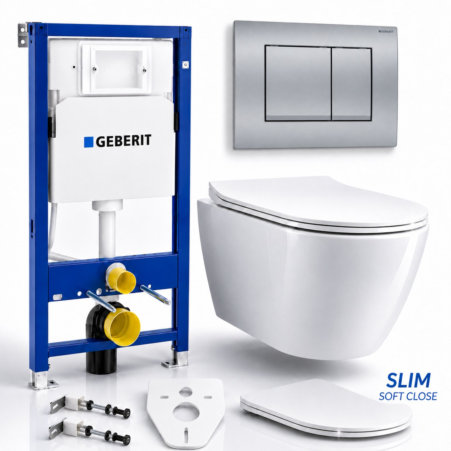Badland toiletset - Geberit Duofix Basic Delta - ROLO wit - Delta20 rechthoekig chroom - 115137461