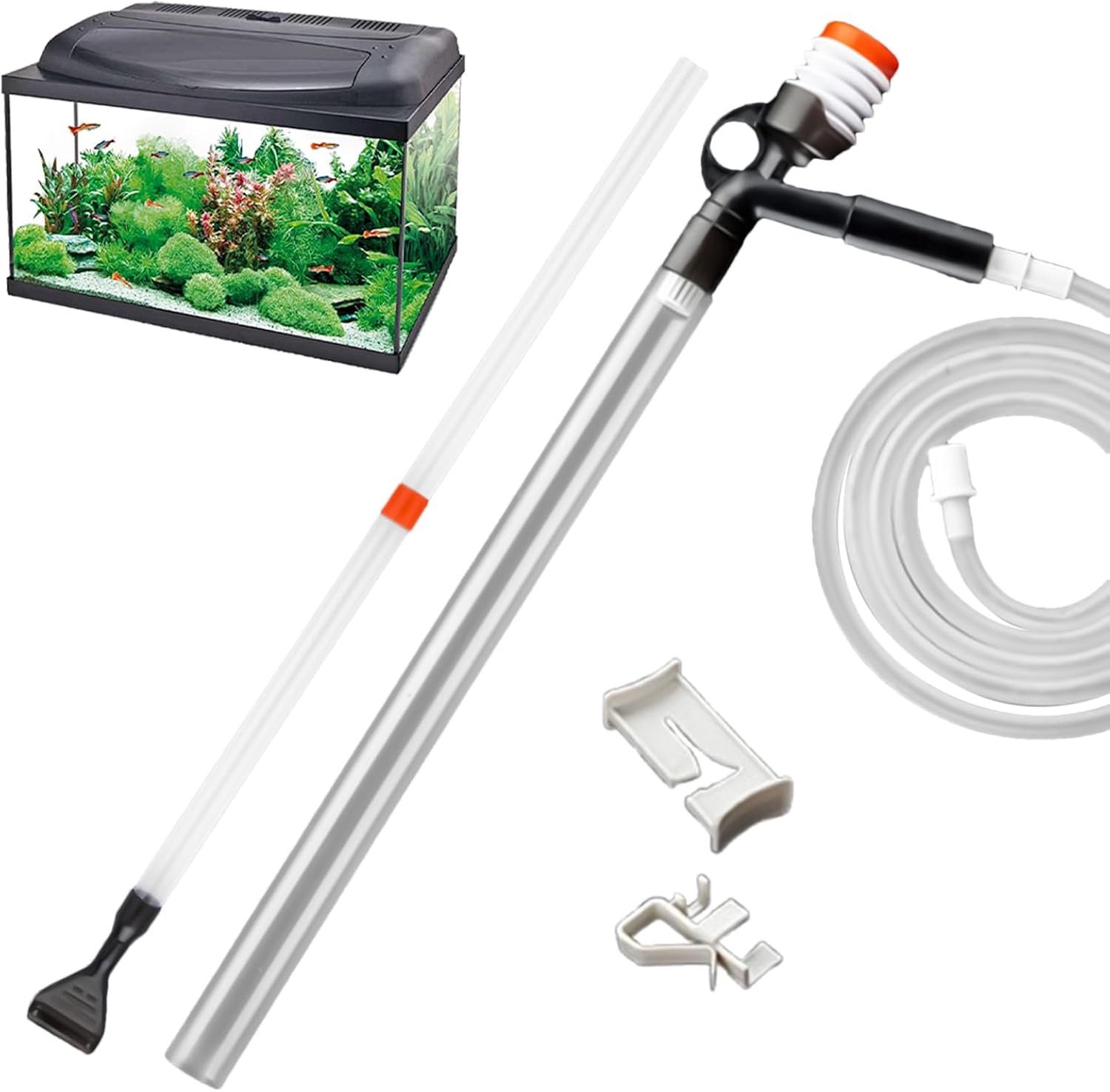 Aquariumgrindreiniger, viszuiger, sifonreiniging, eenvoudige vuiltrekker met mondstuk, handpompslang voor het verwijderen van water, manu-gereedschap