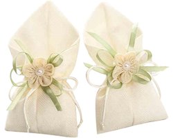 C.X.Y. 20 zakjes voor confect, calla, met linnen, strik, bloem, gastgeschenk (ivoor)