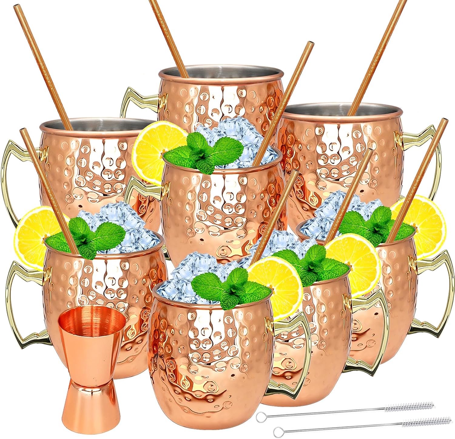 Moscow Mule Koperen Mokken- Set van 8 Koperen Vergulde Roestvrij Staal Mok 18 Oz, voor Gekoelde Drankjes (8 St.)